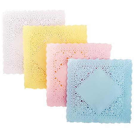 Blondas cuadradas set pastel (11cm) 20u colores blanco, rosa y celeste